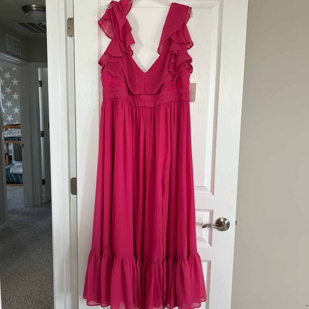Birdy Grey Michelle Pink Ruffled Maxi Dress Bridesmaid